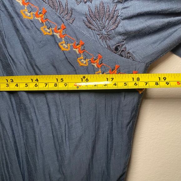 Johnny Was Jade Women's size Small Navy Blue Embroidered Puff Sleeve Midi Dress - Picture 9 of 11